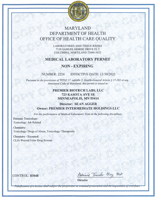 Premier Biotech drug testing