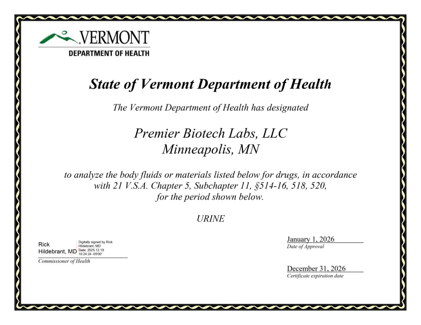 Premier Biotech Minneapolis Minnesota laboratory license renewal 2026