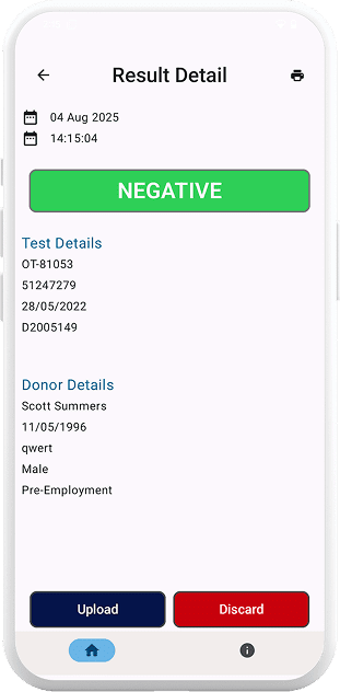 OT-Scan app step 3: reporting drug test result
